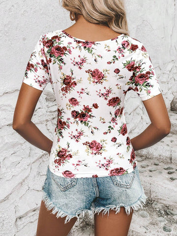 EMERY ROSE Floral Print Tee