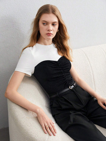 Two Tone Ruched Front Tee