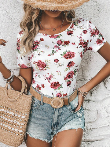 EMERY ROSE Floral Print Tee