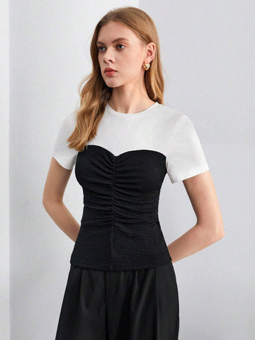 Two Tone Ruched Front Tee