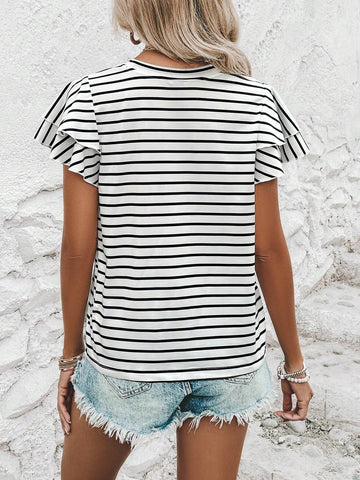EMERY ROSE Striped Print Butterfly Sleeve Tee