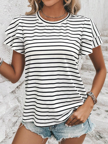 EMERY ROSE Striped Print Butterfly Sleeve Tee