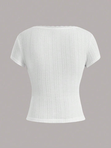 Lace Trim Button Front Tee