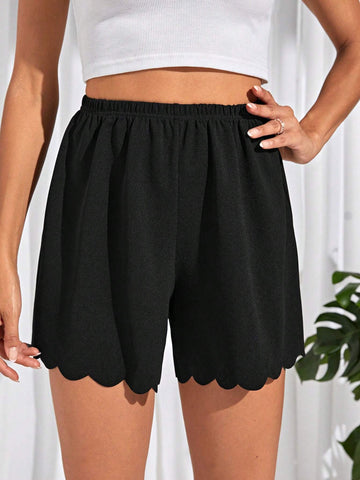 Tall Scallop Trim Elastic Waist Shorts