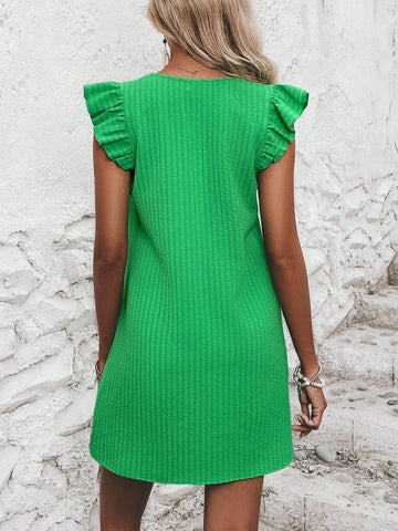 EMERY ROSE Notched Neckline Ruffle Trim Tunic Dress