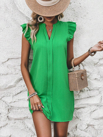 EMERY ROSE Notched Neckline Ruffle Trim Tunic Dress
