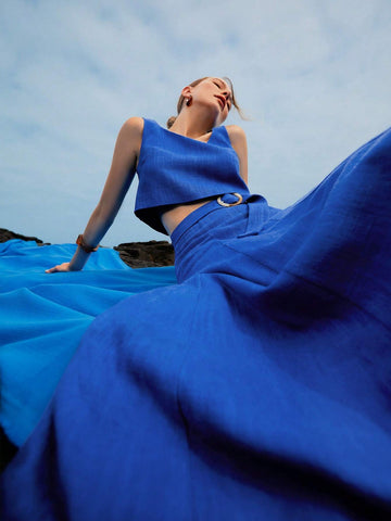 MOTF PREMIUM LINEN VISCOSE CAMI BELTED SKIRT SET