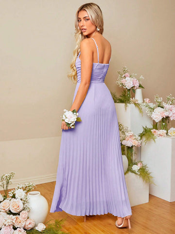 Ruched Front Pleated Hem Cami Bridesmaid Dress