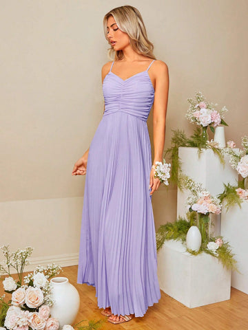 Ruched Front Pleated Hem Cami Bridesmaid Dress