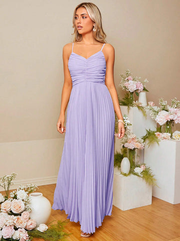 Ruched Front Pleated Hem Cami Bridesmaid Dress
