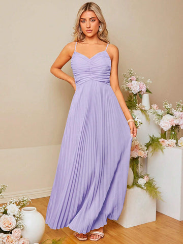 Ruched Front Pleated Hem Cami Bridesmaid Dress