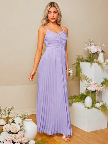 Ruched Front Pleated Hem Cami Bridesmaid Dress