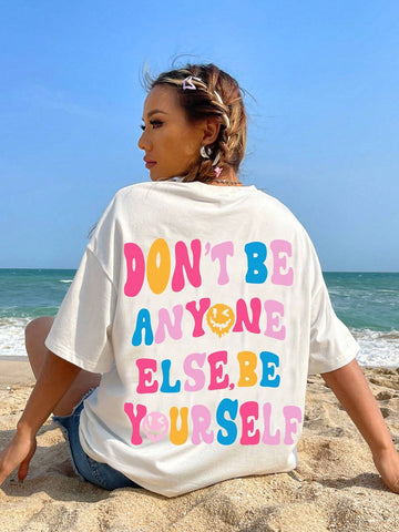 EZwear Slogan Graphic Drop Shoulder Tee
