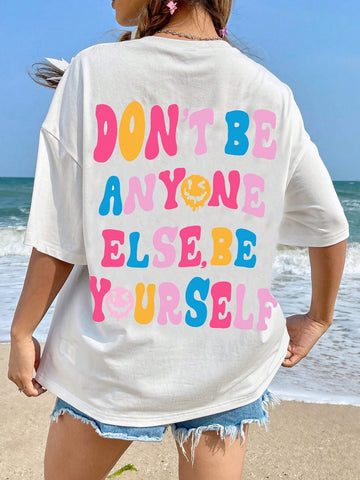 EZwear Slogan Graphic Drop Shoulder Tee