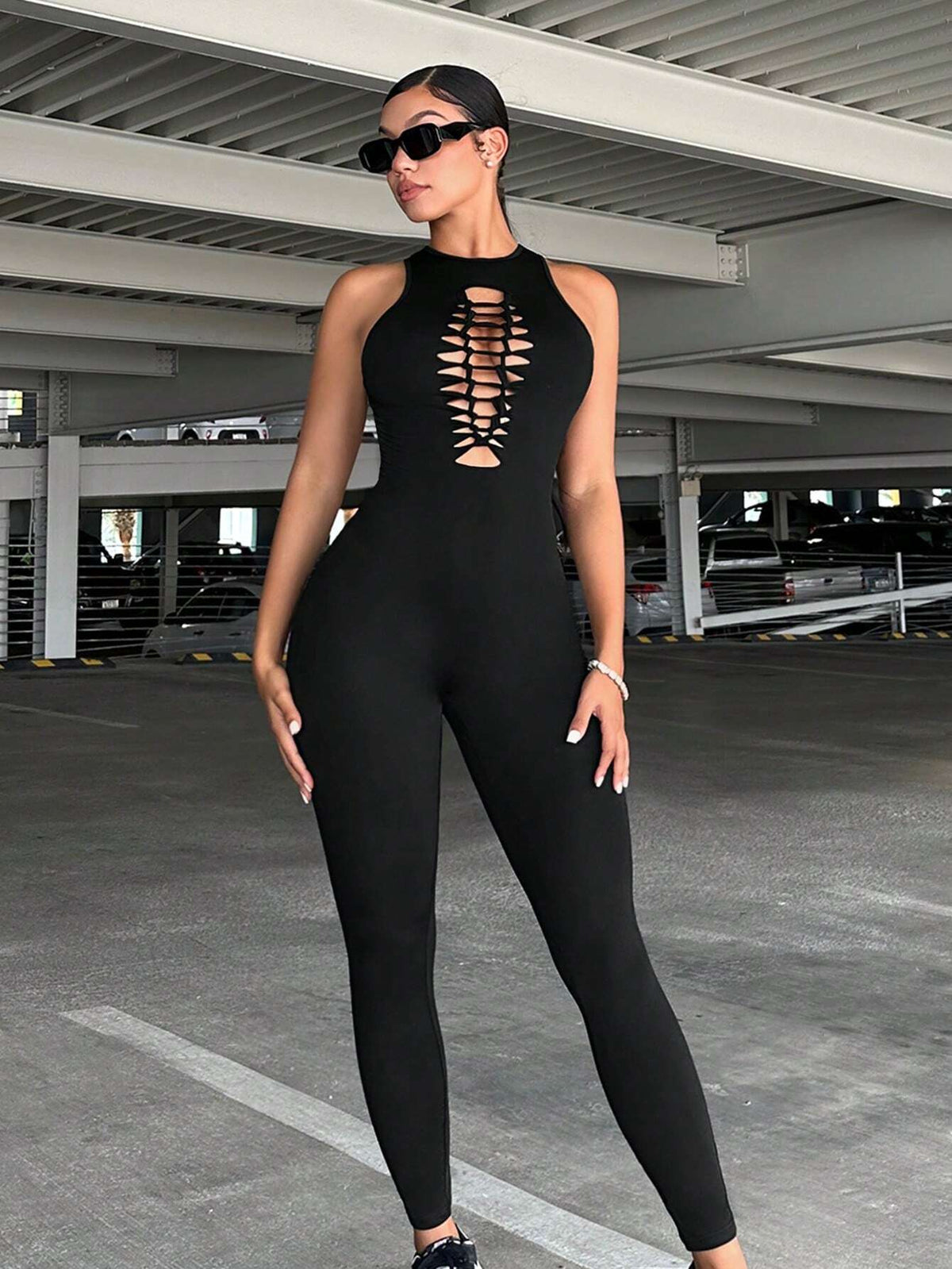 Cut Out Front Unitard Jumpsuit
