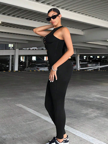 Cut Out Front Unitard Jumpsuit