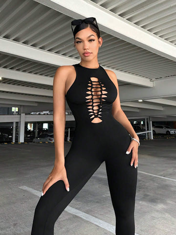 Cut Out Front Unitard Jumpsuit