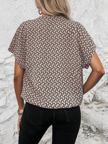 Allover Print Batwing Sleeve Blouse