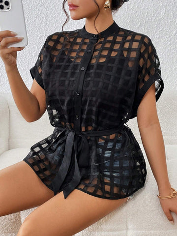 Dolman Sleeve Belted Shirt Without Bra