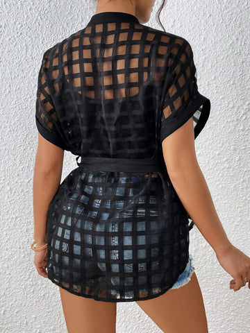 Dolman Sleeve Belted Shirt Without Bra