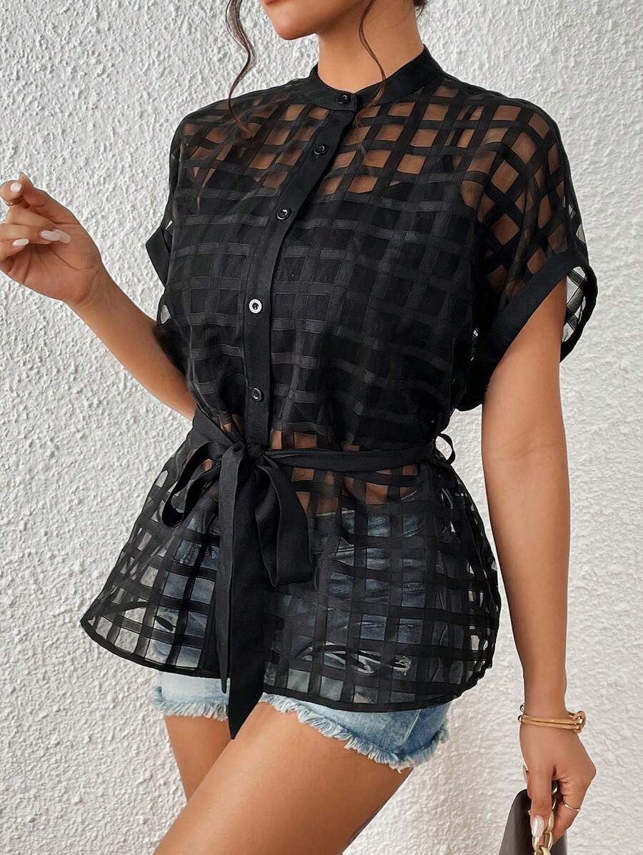 Dolman Sleeve Belted Shirt Without Bra