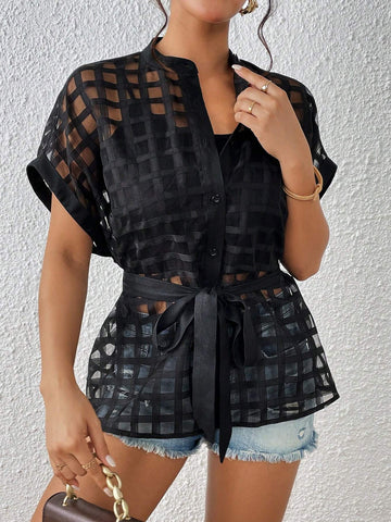 Dolman Sleeve Belted Shirt Without Bra