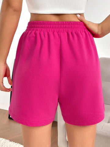 EZwear Slogan Graphic Elastic Waist Shorts