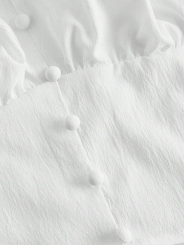 Square Neck Puff Sleeve Ruched Bust Knot Front Crop Blouse