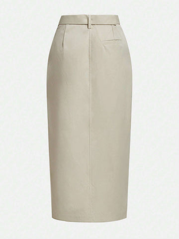 BIZwear Double Breasted Belted Split Hem Skirt