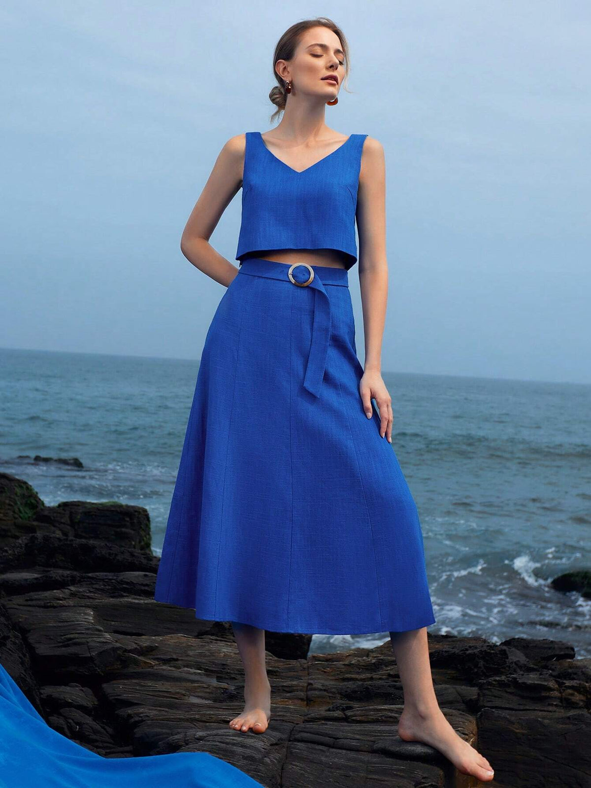 MOTF PREMIUM LINEN VISCOSE CAMI BELTED SKIRT SET