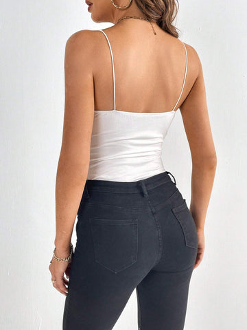 Draped Collar Ruched Cami Bodysuit