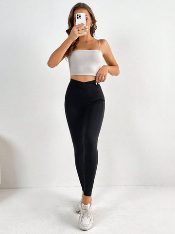 Tall Solid Wideband Waist Leggings With Phone Pocket