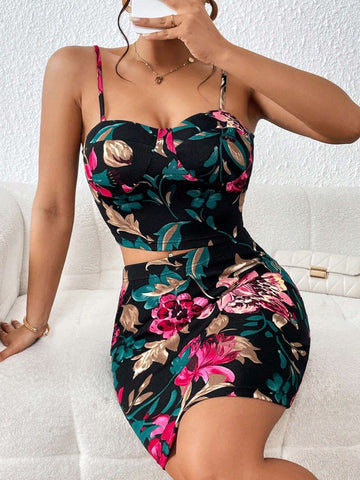 Floral Print Cami Top & Bodycon Skirt