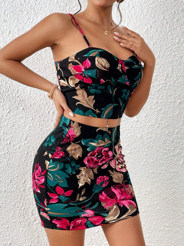 Floral Print Cami Top & Bodycon Skirt