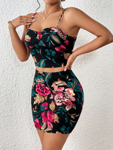 Floral Print Cami Top & Bodycon Skirt