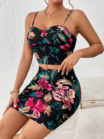 Floral Print Cami Top & Bodycon Skirt