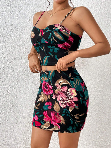 Floral Print Cami Top & Bodycon Skirt