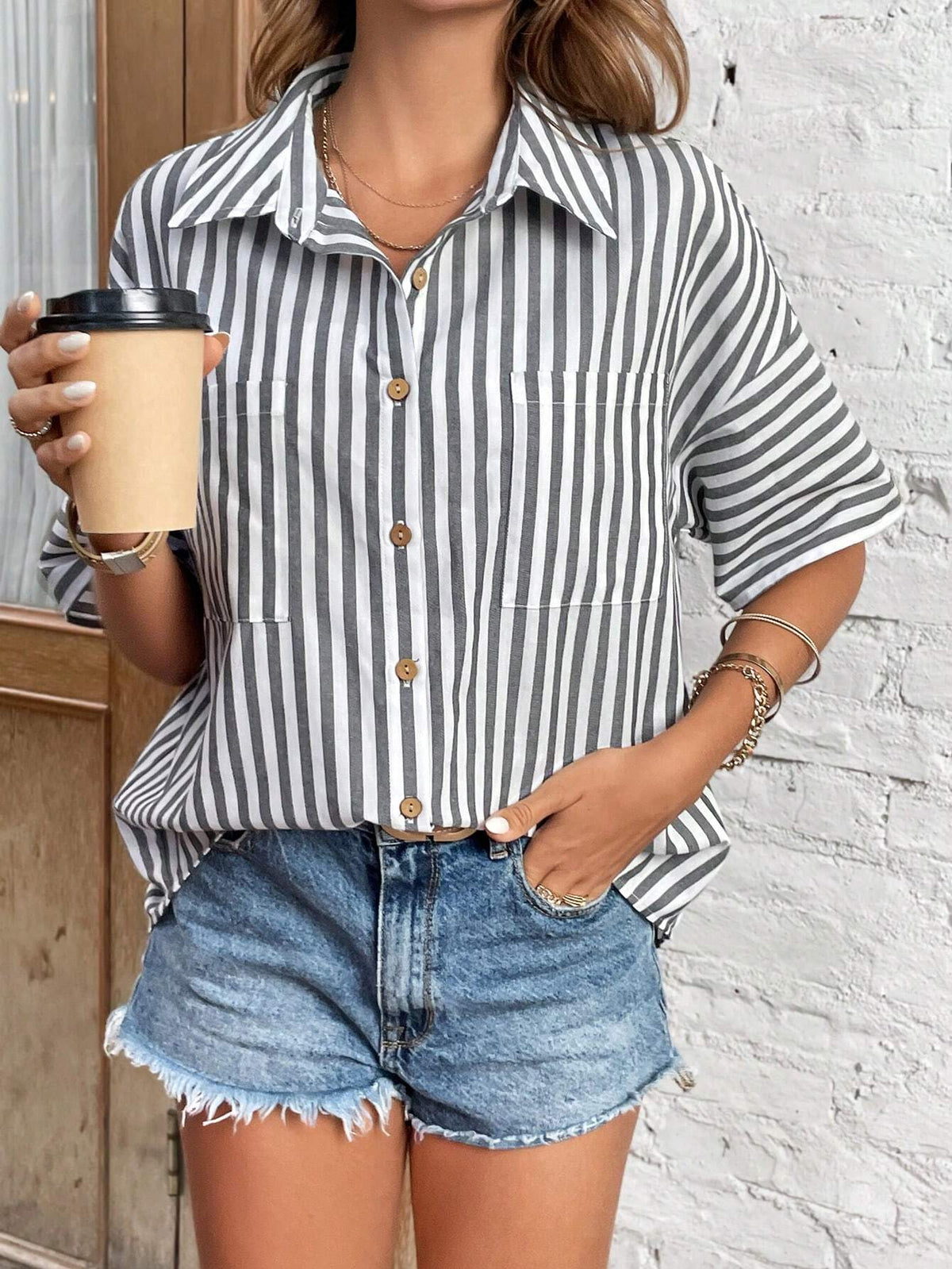 Striped Print Batwing Sleeve Shirt