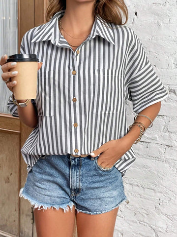 Striped Print Batwing Sleeve Shirt