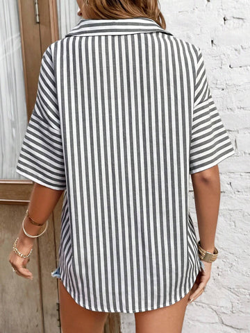 Striped Print Batwing Sleeve Shirt