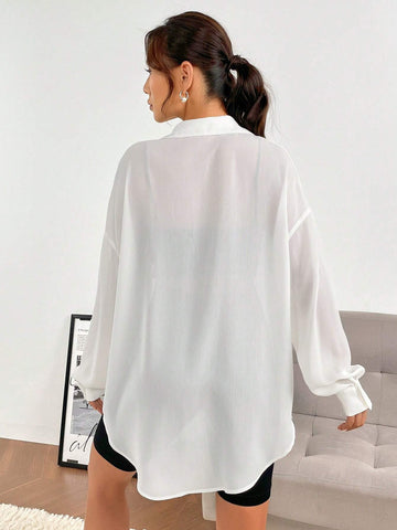 Solid Drop Shoulder Button Front Shirt Without Camisole