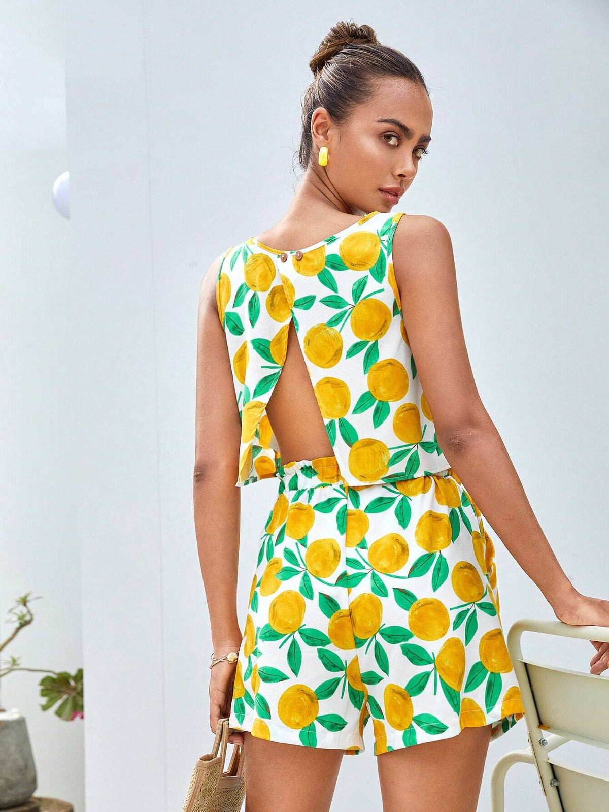 Allover Print Split Back Tank Top & Shorts