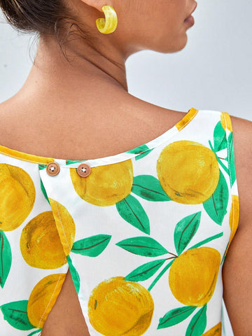 Allover Print Split Back Tank Top & Shorts