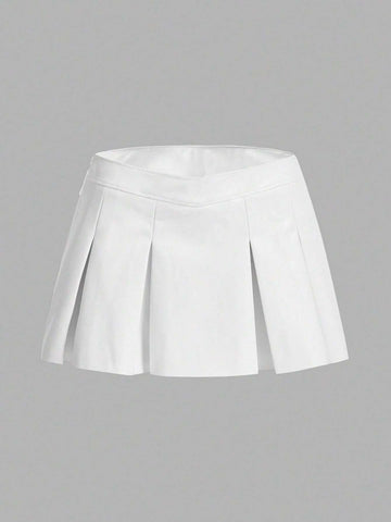 ICON Solid PU Leather Pleated Skirt