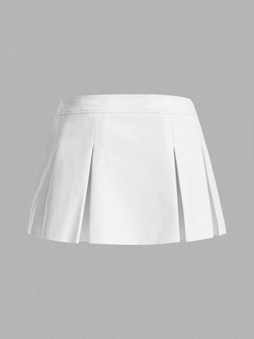 ICON Solid PU Leather Pleated Skirt