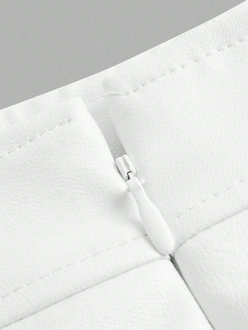 ICON Solid PU Leather Pleated Skirt