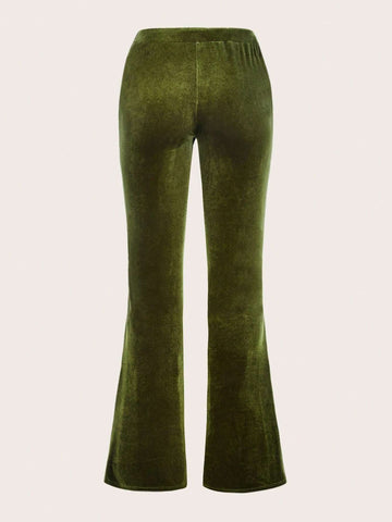 ICON Heart Rhinestone Drawstring Waist Flare Leg Pants