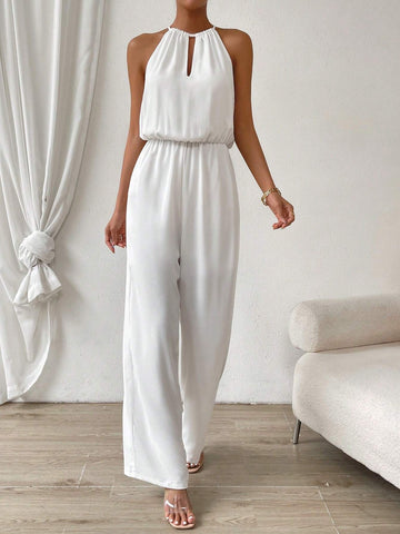 Keyhole Neckline Tie Back Halter Jumpsuit