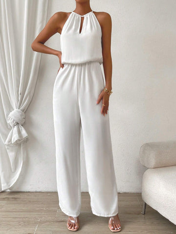 Keyhole Neckline Tie Back Halter Jumpsuit