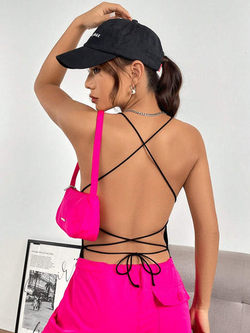 Crisscross Tie Backless Cami Bodysuit